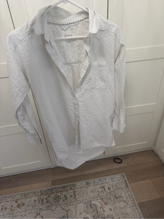 Anthropologie Tops - Anthropologie White Button-Down Shirt with Thin Blue Stripes